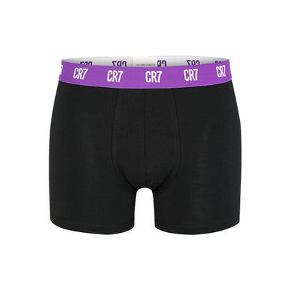 Black CR7 men's boxer briefs with a purple elastic waistband for comfort and style
