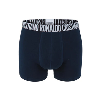 CR7 men's boxer briefs in navy blue with elastic waistband featuring Cristiano Ronaldo logo