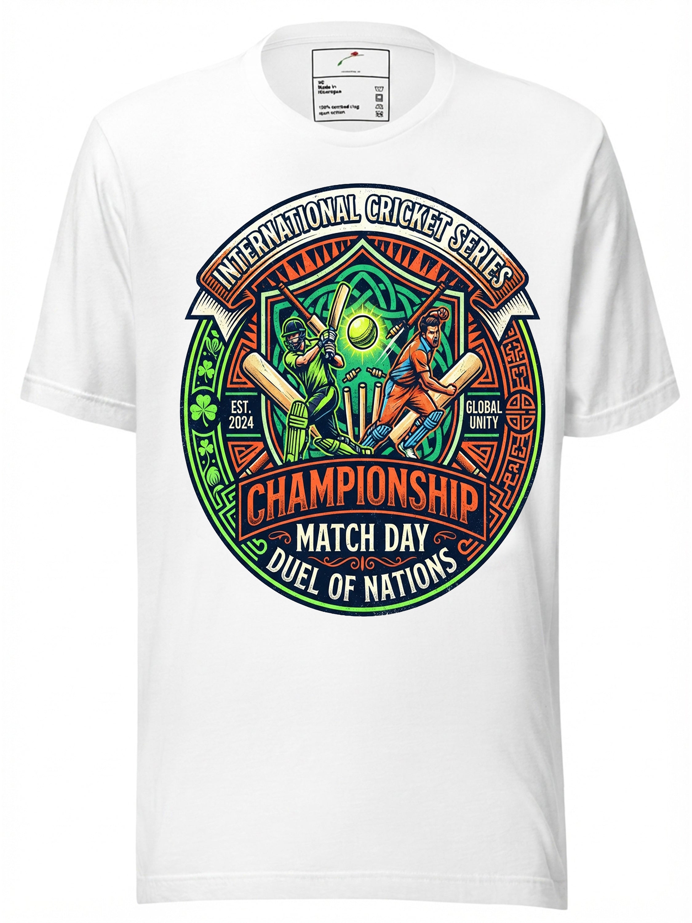 LuckeLadybug LLC T shirt with graphics featuring a colorful cricket championship design