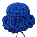 Blue crochet hat with ruffle featuring a textured design for a stylish look