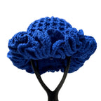 Blue crochet hat with ruffle featuring a textured design for stylish headwear