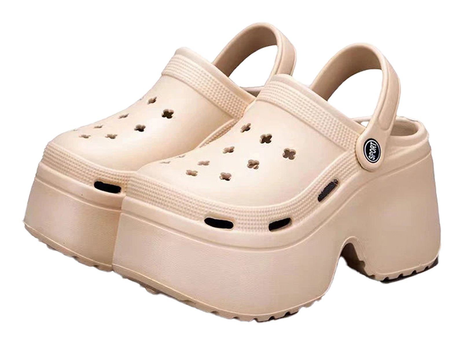 LuckeLadybug LLC women's platform wedge sandals in beige with ventilated design and sturdy sole