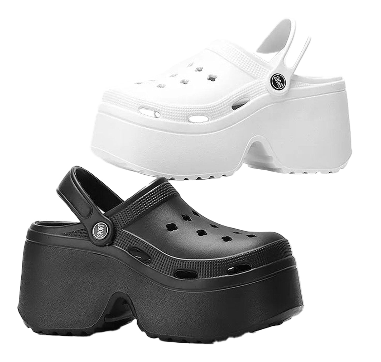 LuckeLadybug women's platform wedge sandals in black and white with a stylish and comfortable design