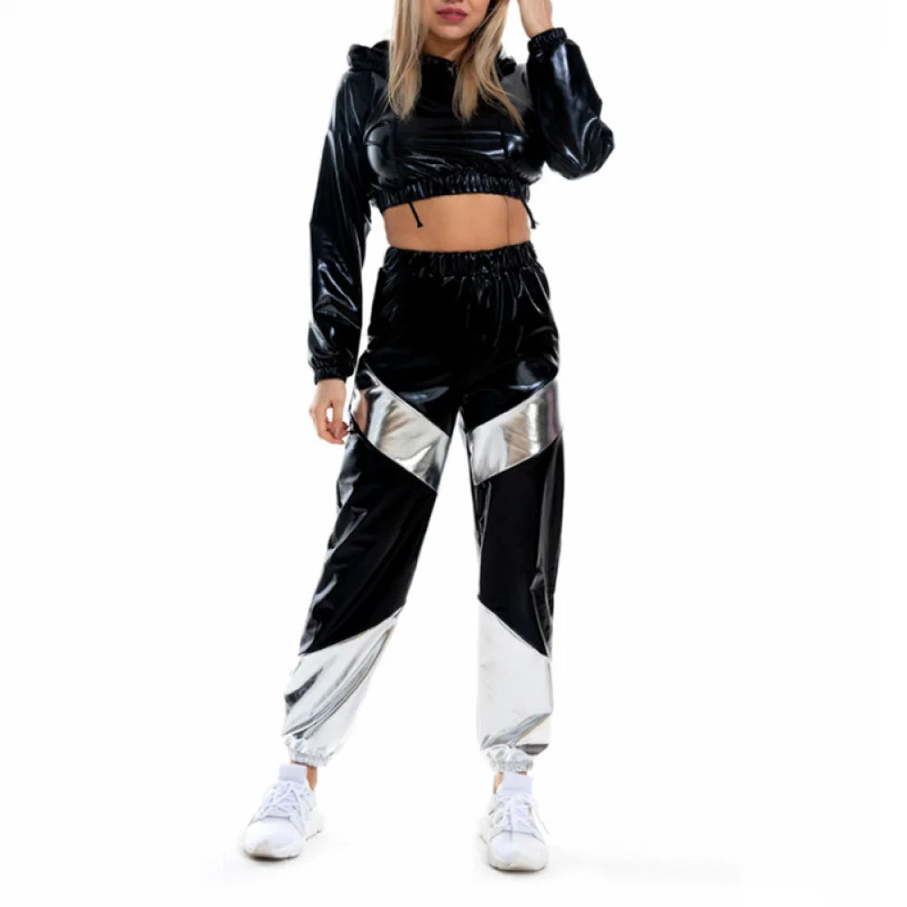 Shiny Gold Crop Top with Pants Set