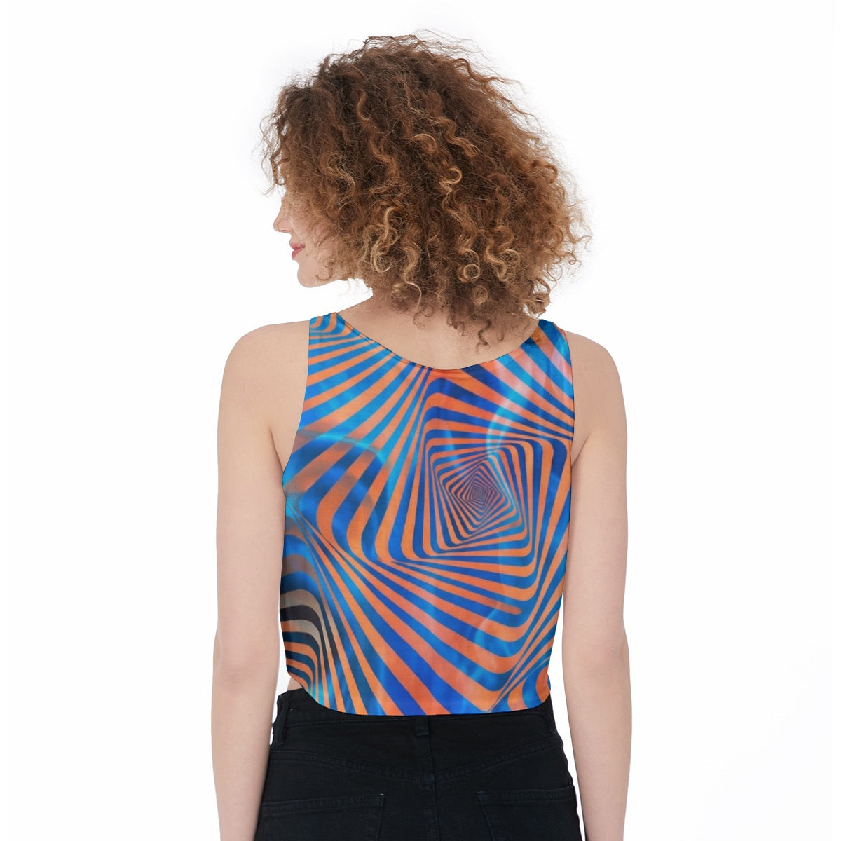 LuckeLadybug Colorful Printed Crop Top with Spiral Design for Trendy Summer Styles