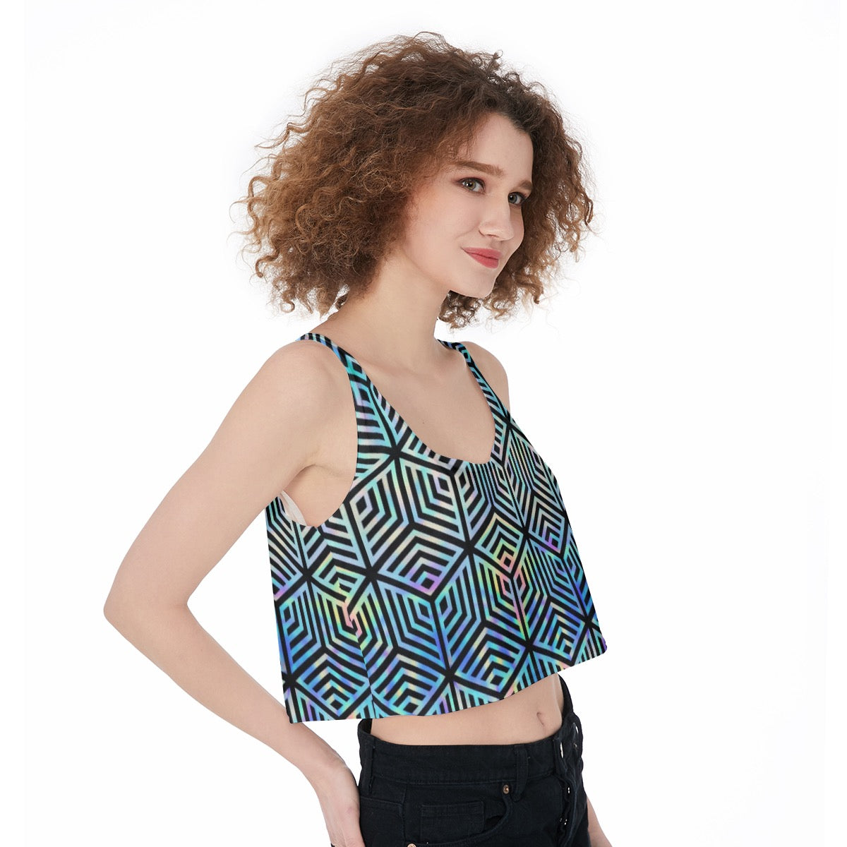 LuckeLadybug colorful geometric pattern crop top for stylish summer outfits