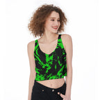 LuckeLadybug Green and Black Graphic Crop Top for a Stylish Summer Look