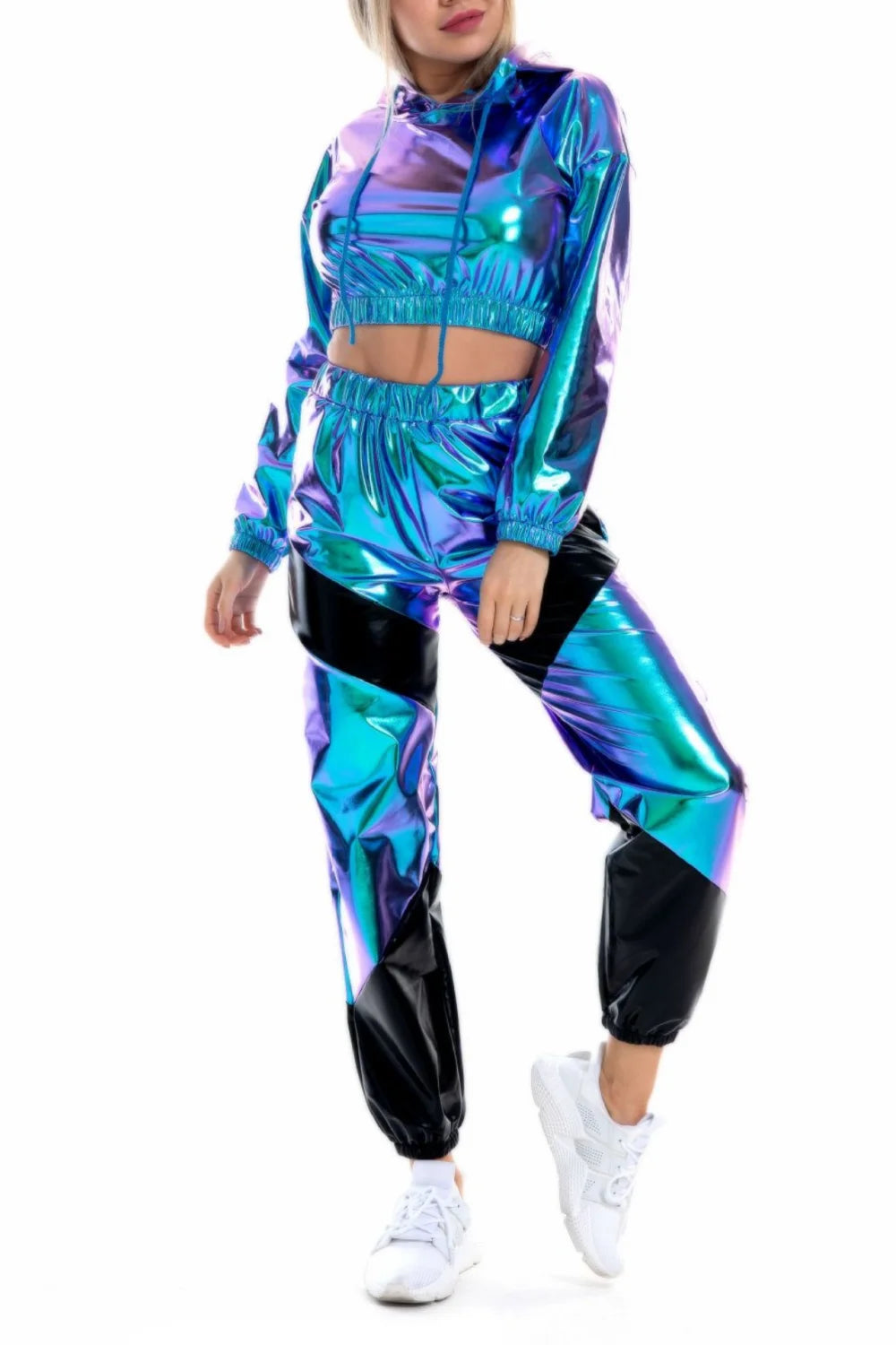 Shiny Gold Crop Top with Pants Set