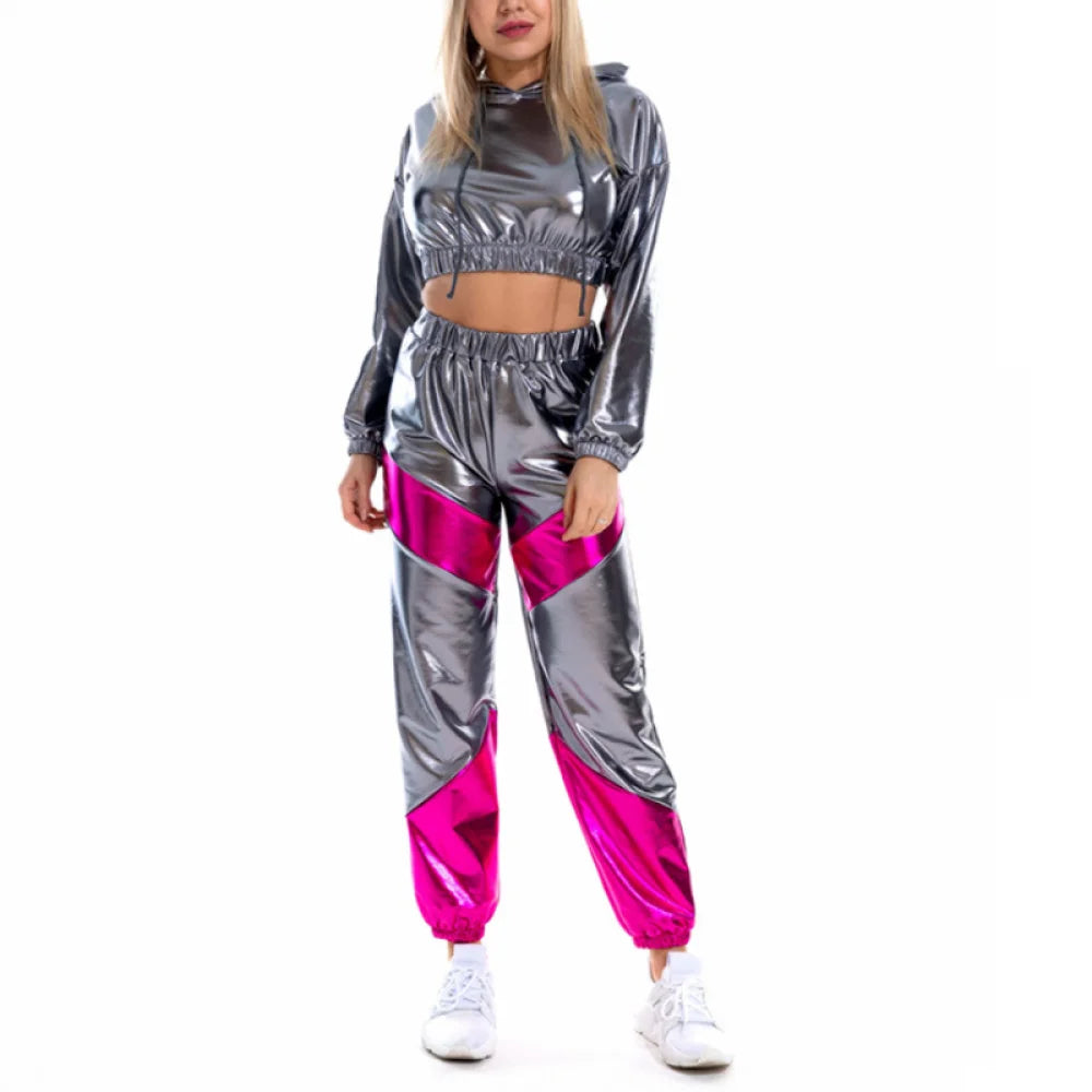 Shiny Gold Crop Top with Pants Set