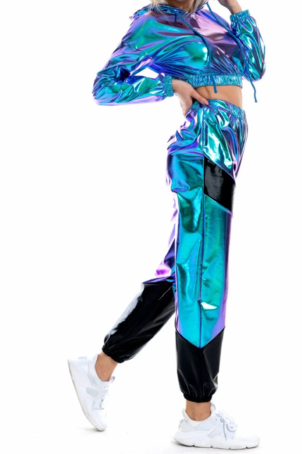Shiny Gold Crop Top with Pants Set