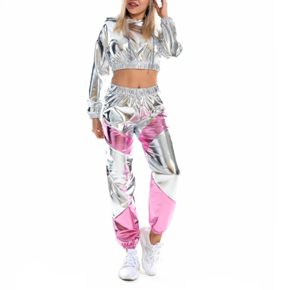 Shiny Gold Crop Top with Pants Set