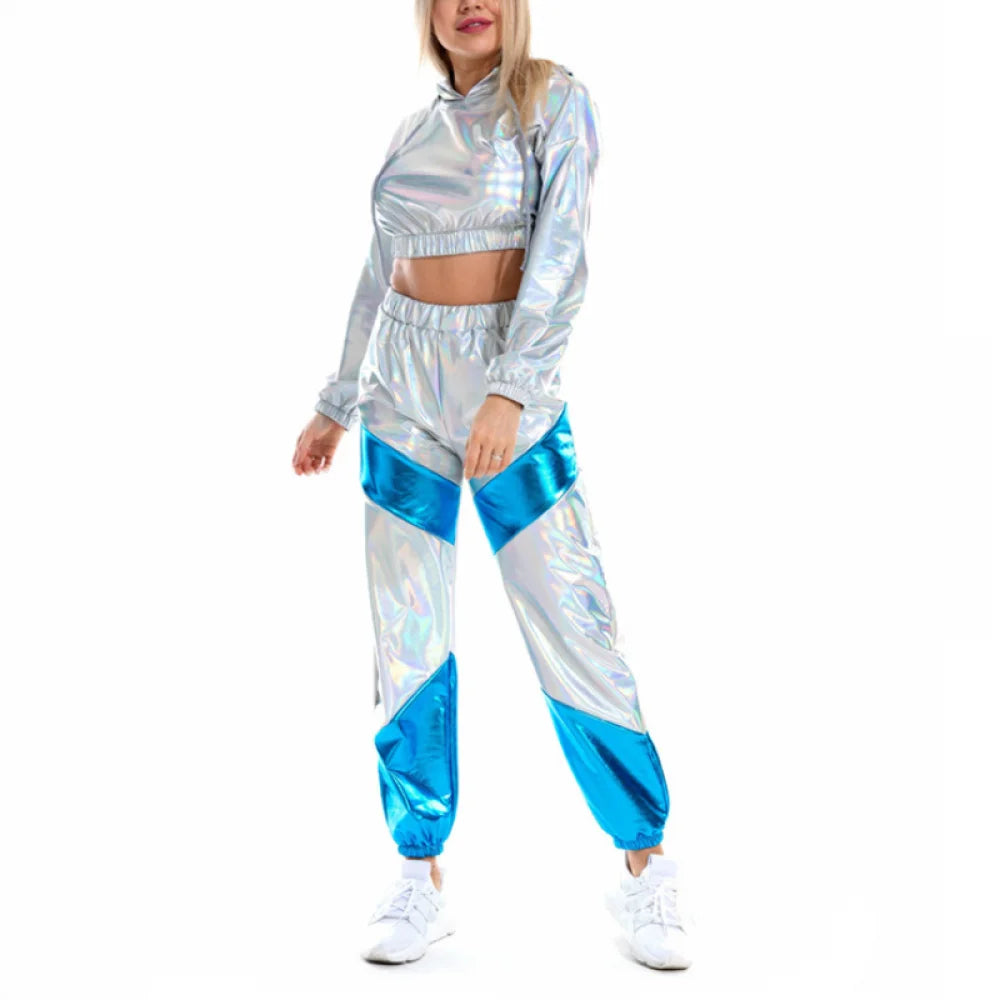 Shiny Gold Crop Top with Pants Set