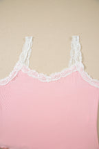 LuckeLadybug LLC Pink Cropped Top with Lace Trim for a Stylish Summer Look