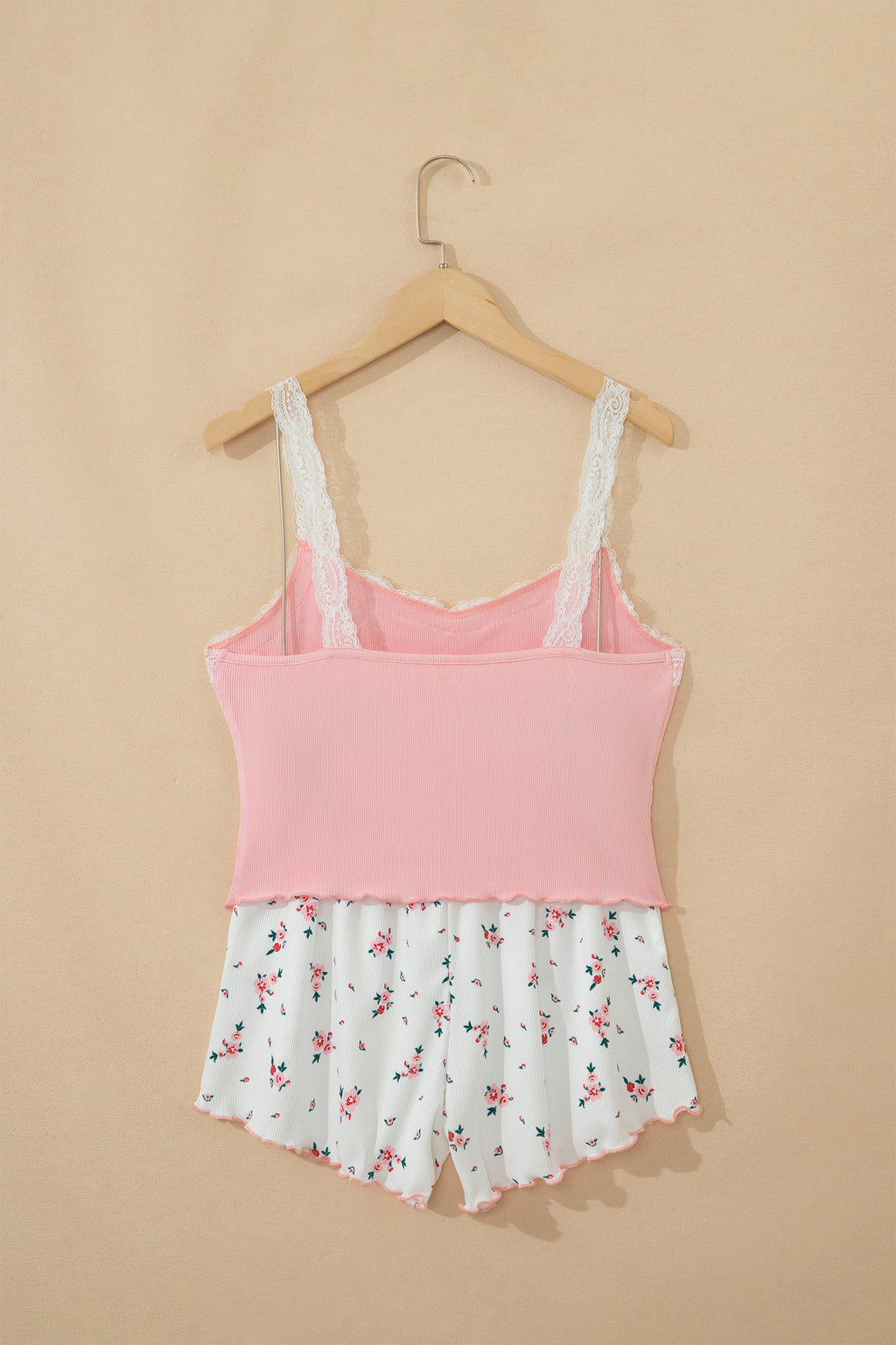 LuckeLadybug cropped top with floral shorts in pink and white for a trendy summer outfit