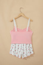 LuckeLadybug cropped top with floral shorts in pink and white for a trendy summer outfit