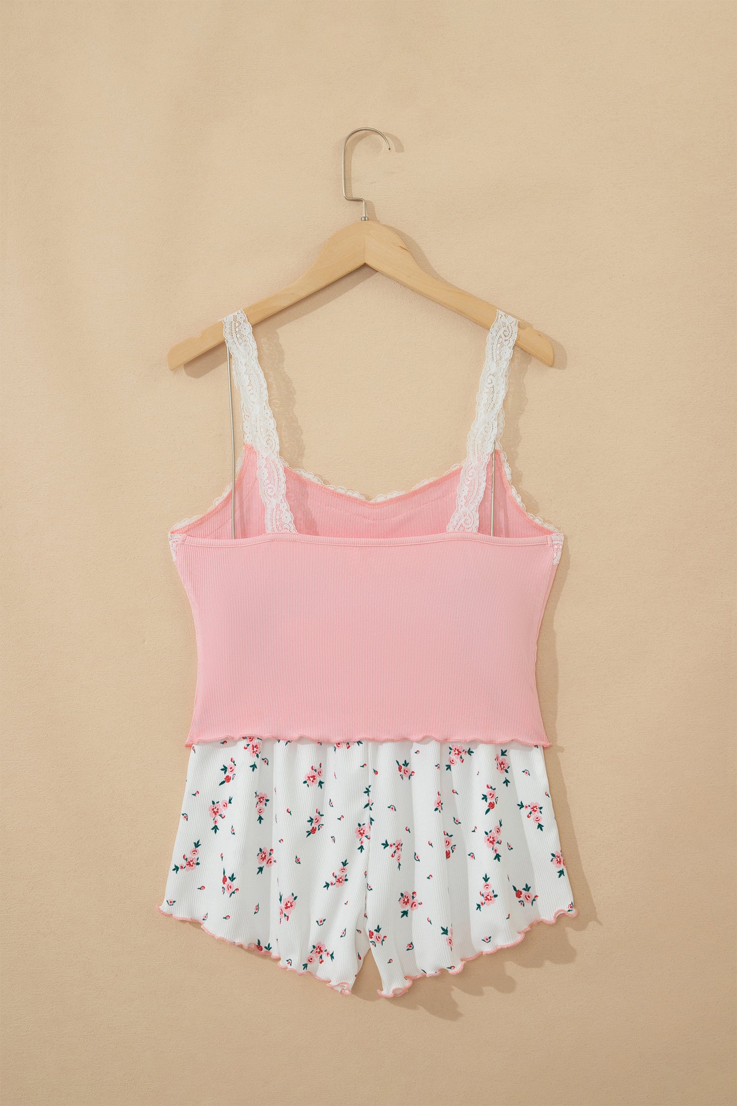 LuckeLadybug cropped top with floral shorts in pink and white for a trendy summer outfit