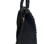 Black crochet crossbody women's handbag with stylish design and sturdy handles