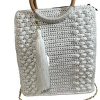 Stylish ThreadsByHannah Crossbody Womens Handbag Tote with woven design and decorative tassel