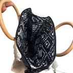 Interior view of ThreadsByHannah Crossbody Womens Handbag Tote with stylish black and white patterned lining
