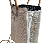 Stylish white Crossbody Womens Handbag Tote with braided design and tassel detail
