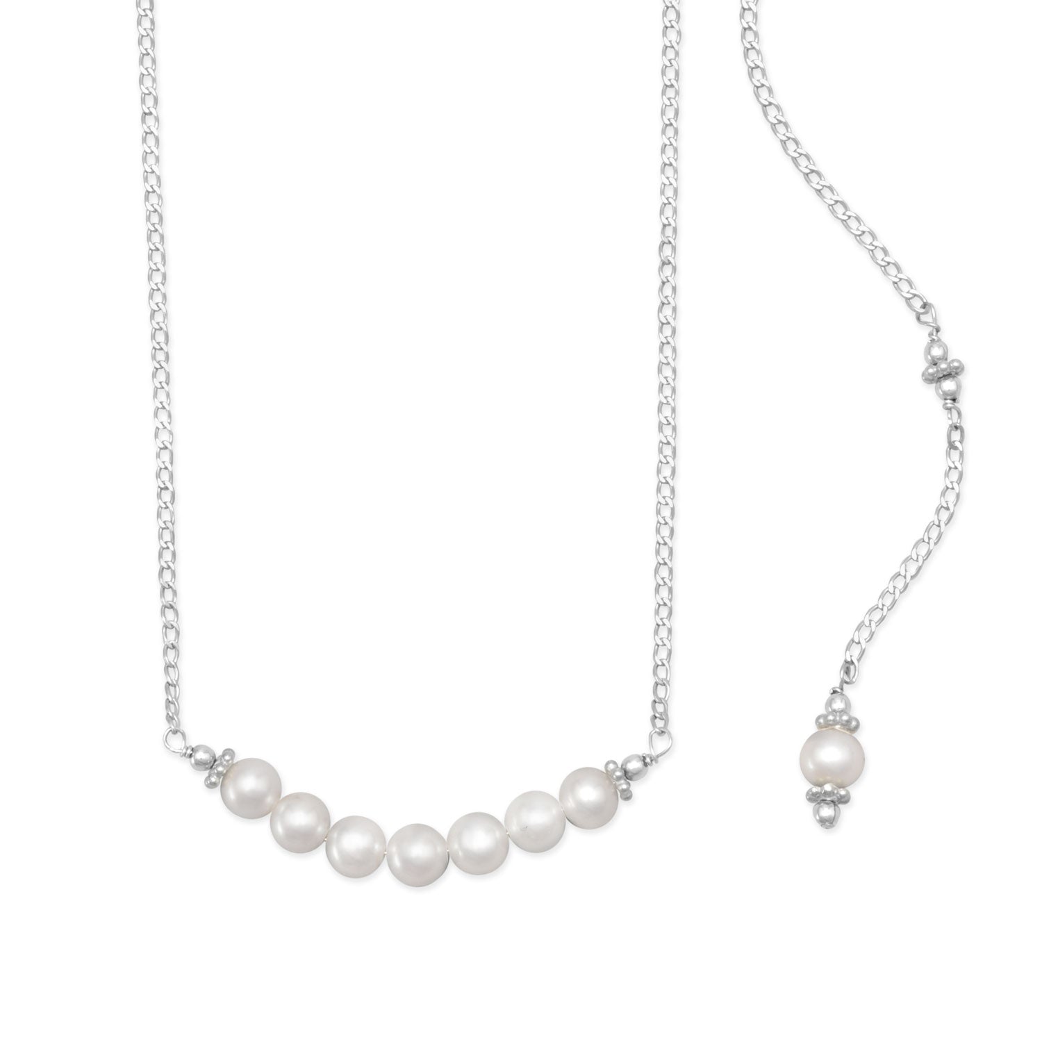 LuckeLadybug LLC cultured freshwater pearl back drop necklace with elegant silver chain design