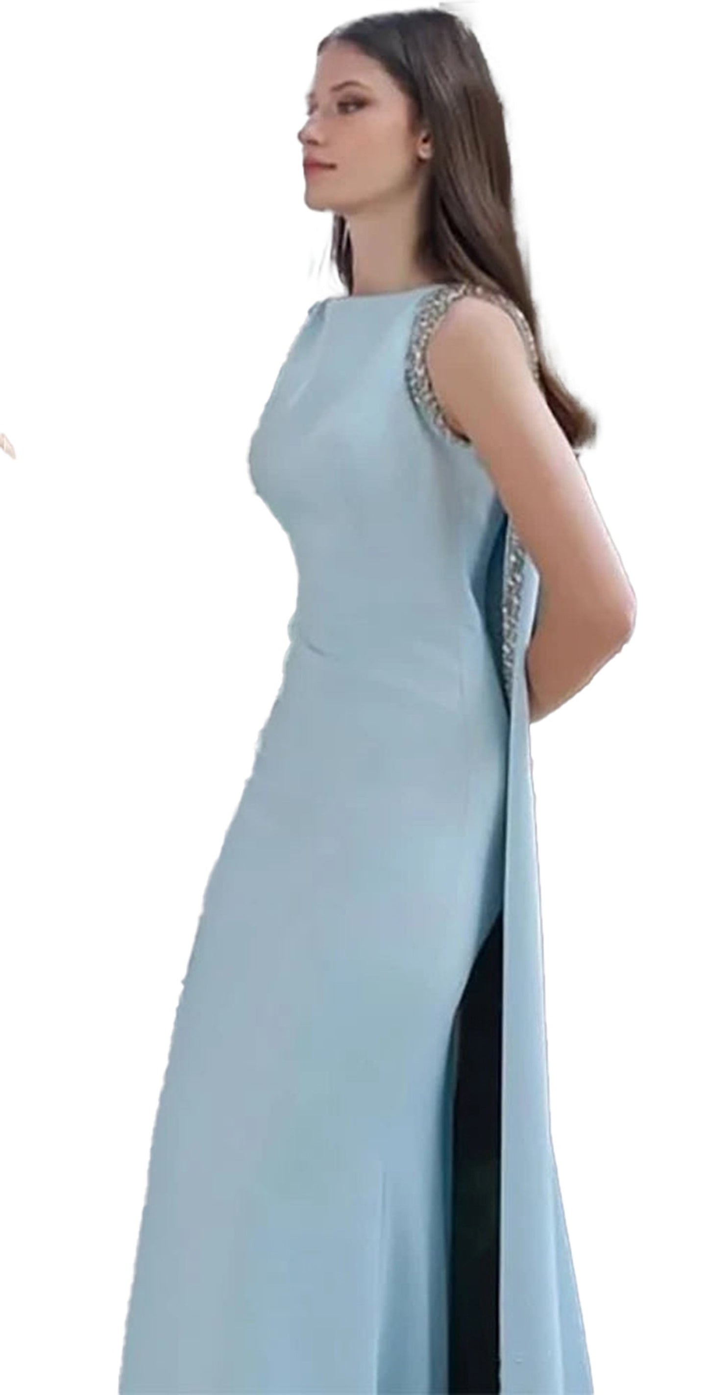 Custom baby blue mermaid evening dress with elegant detailing and a flattering silhouette
