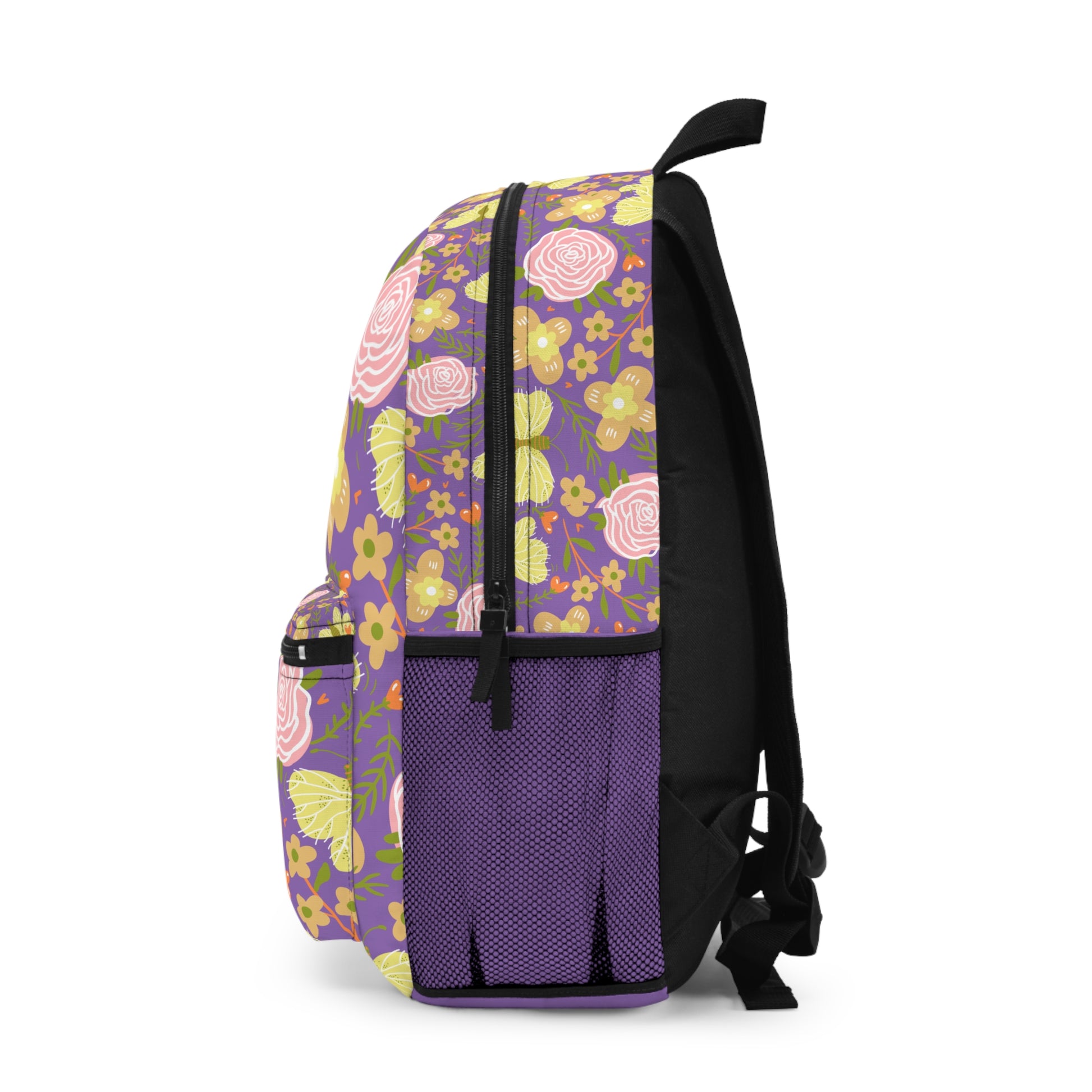 Custom butterfly floral backpack with vibrant colors and floral patterns perfect for school or outings