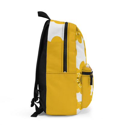 Custom floral backpack in yellow with a stylish design and practical side pocket