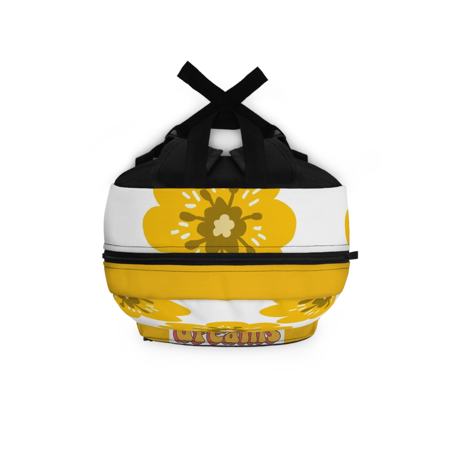 Custom floral backpack with yellow and white floral design, perfect for stylish everyday use