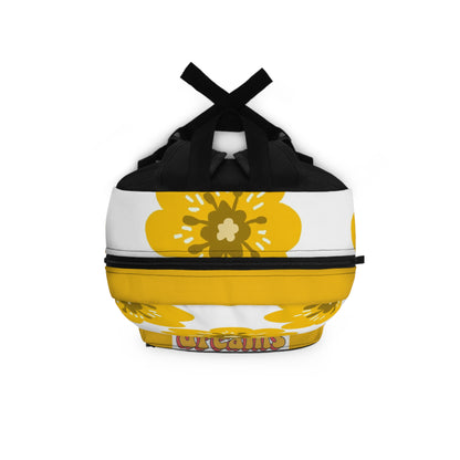 Custom floral backpack with yellow and white floral design, perfect for stylish everyday use