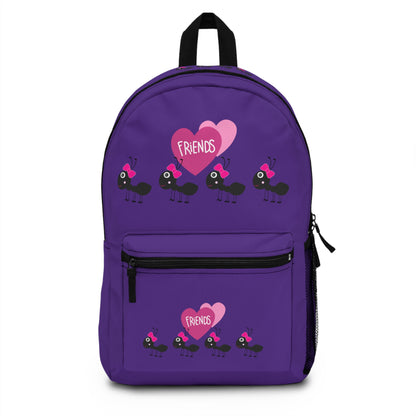 LuckeLadybug Custom Kids Backpack in Purple with Cute Ants and Friends Hearts Design