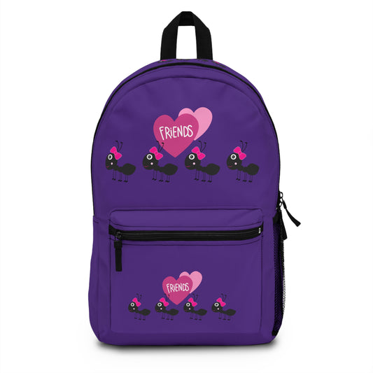LuckeLadybug Custom Kids Backpack in Purple with Cute Ants and Friends Hearts Design
