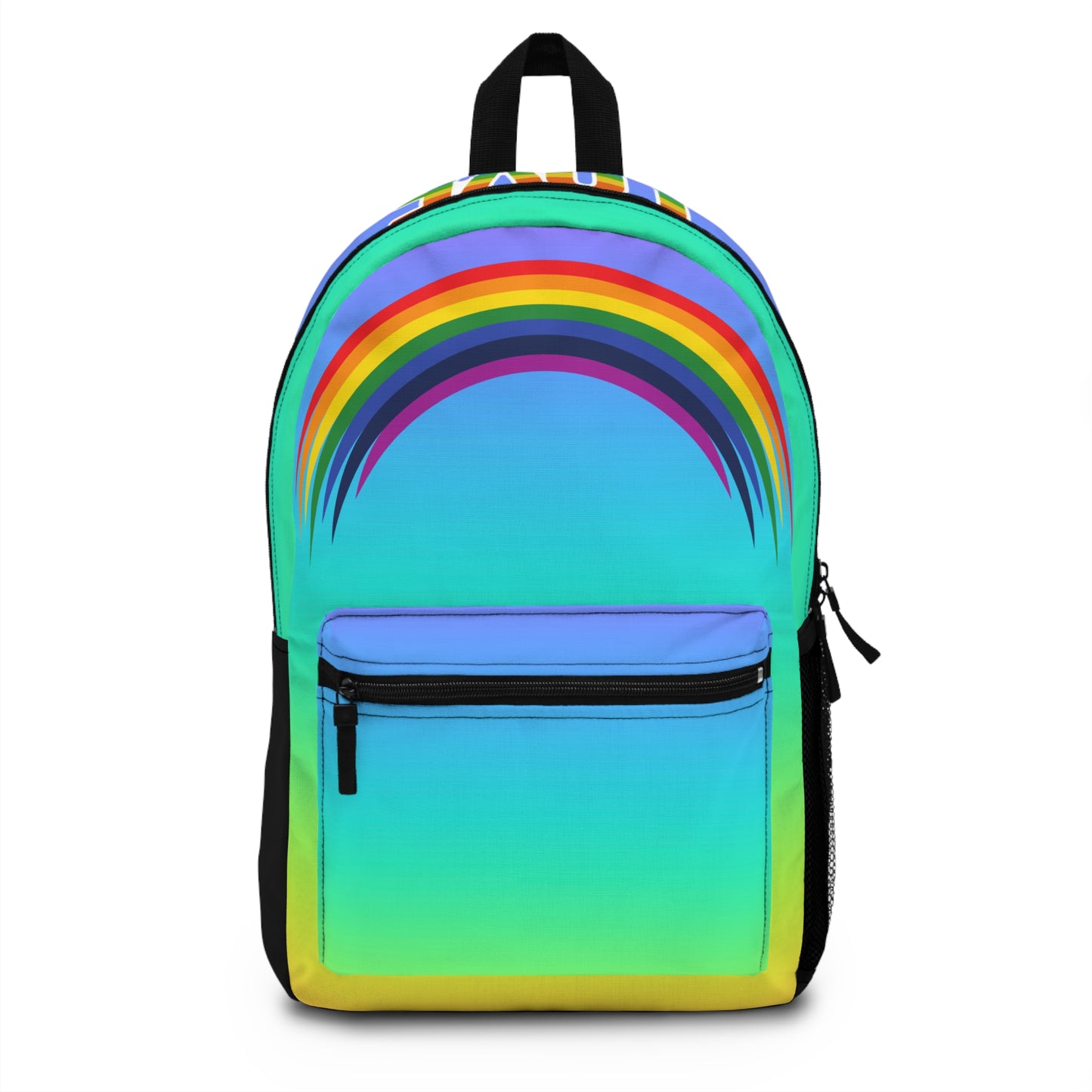 LuckeLadybug custom rainbow backpack with vibrant colors and front pocket for everyday use