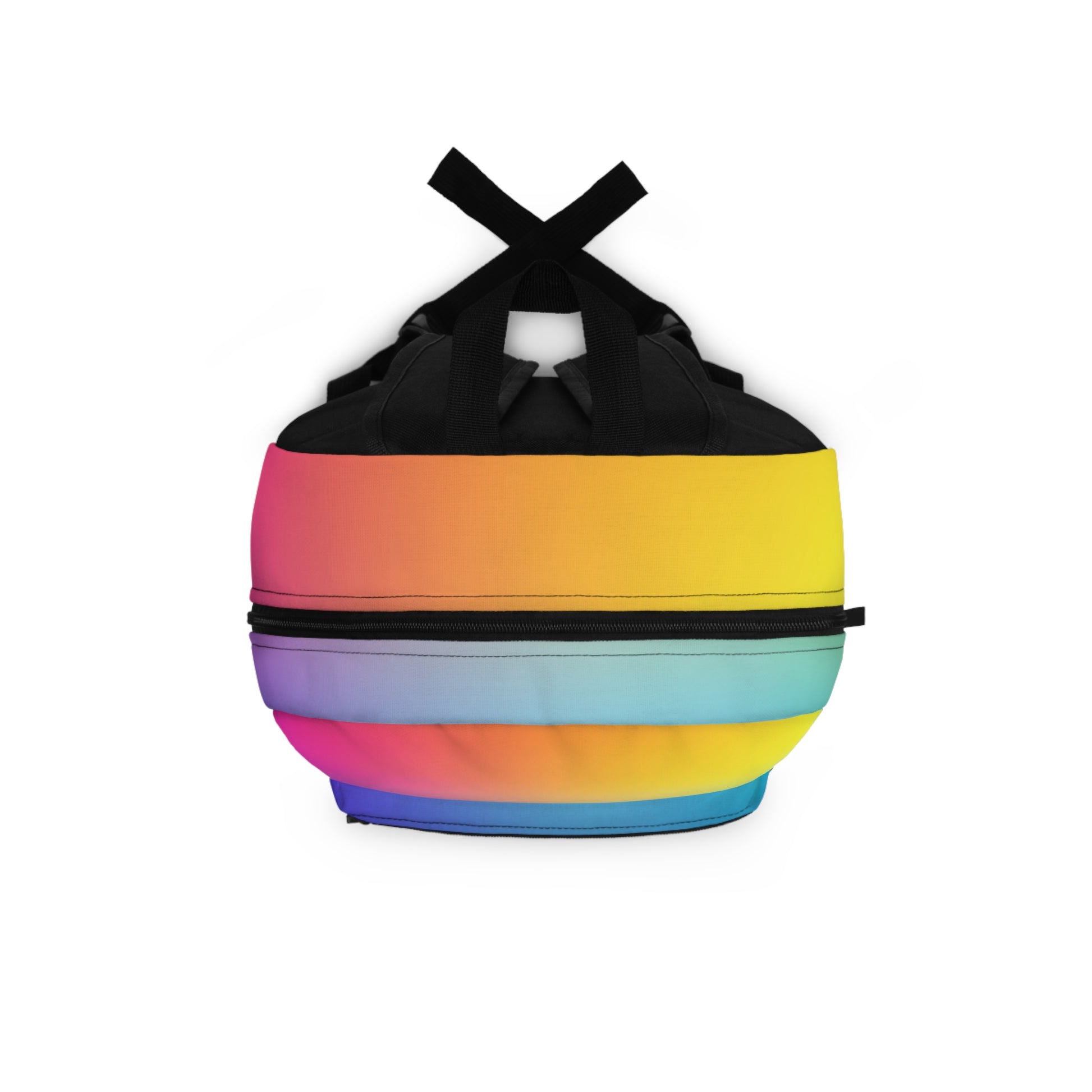 Custom rainbow backpack with a vibrant gradient design and sturdy handles for everyday use