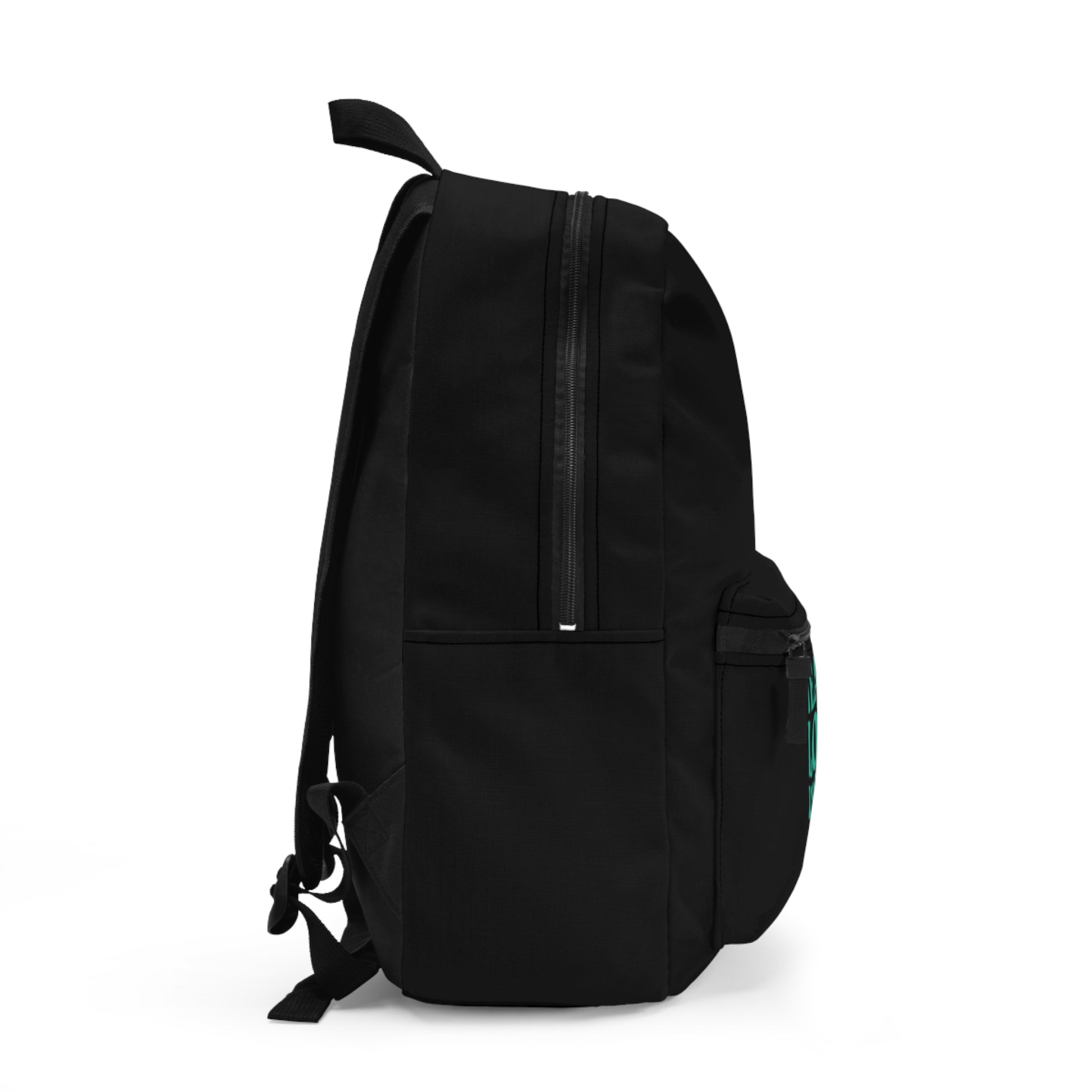 Side view of black custom teacher backpack from LuckeLadybug with spacious compartments