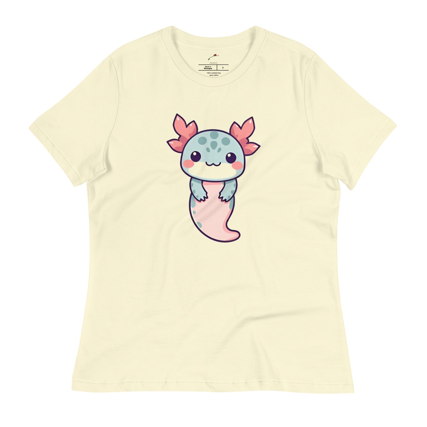 Cute axolotl t-shirt featuring a colorful cartoon axolotl design on a light background