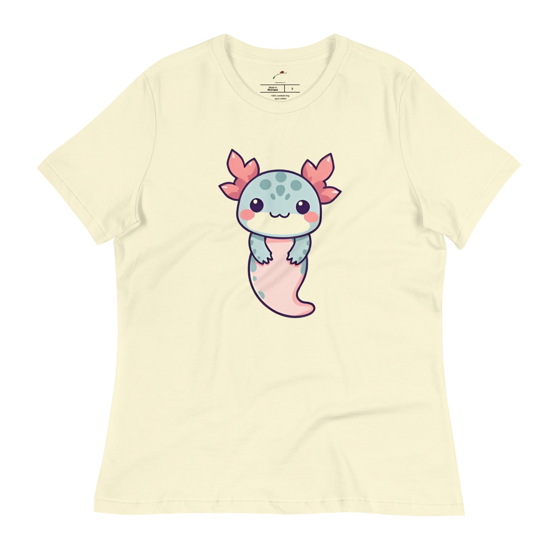 Cute axolotl t-shirt featuring a colorful cartoon axolotl design on a light background
