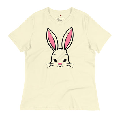 LuckeLadybug cute bunny ears womens t-shirt featuring a playful bunny face design