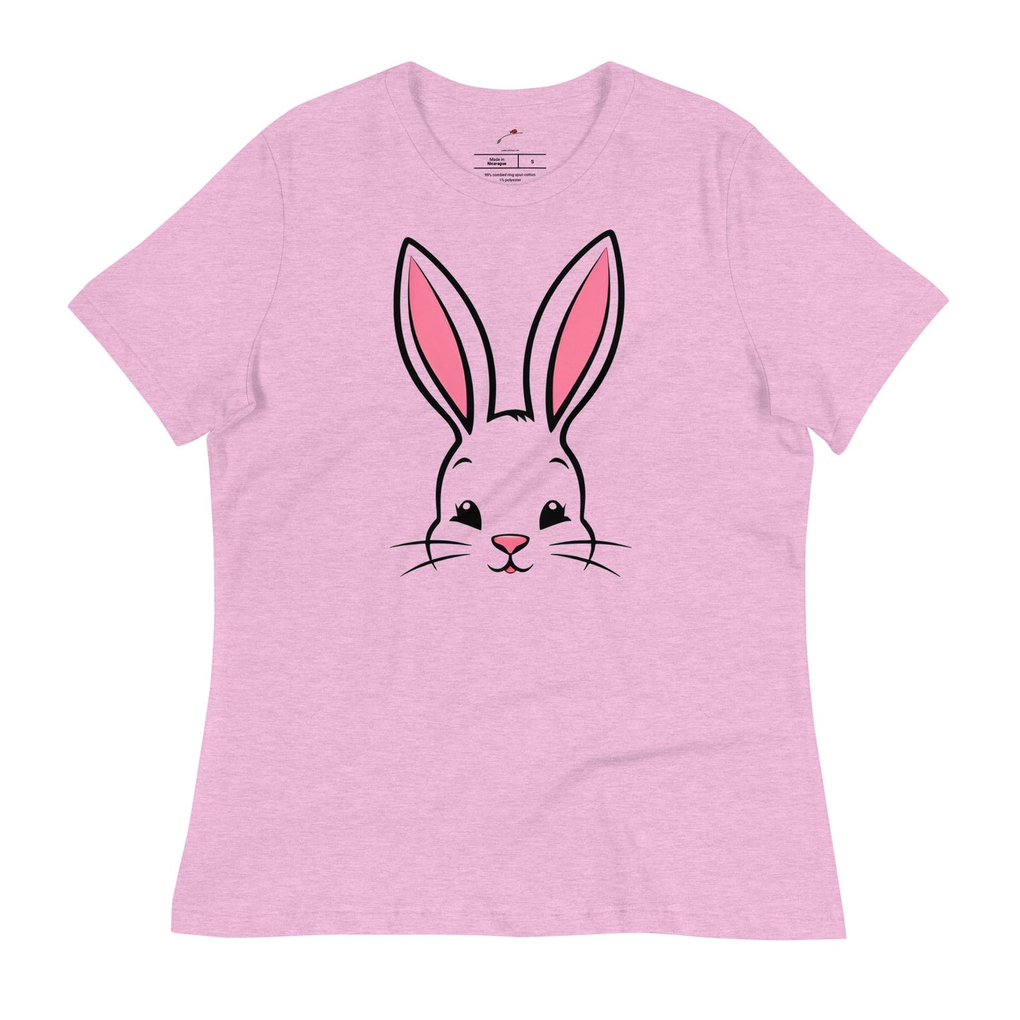 Cute bunny ears womens t-shirt in pink with an adorable bunny face design