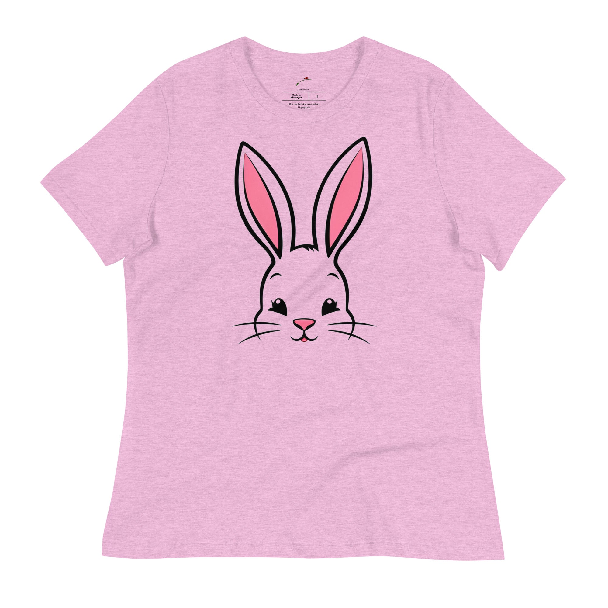 Cute bunny ears womens t-shirt in pink with an adorable bunny face design