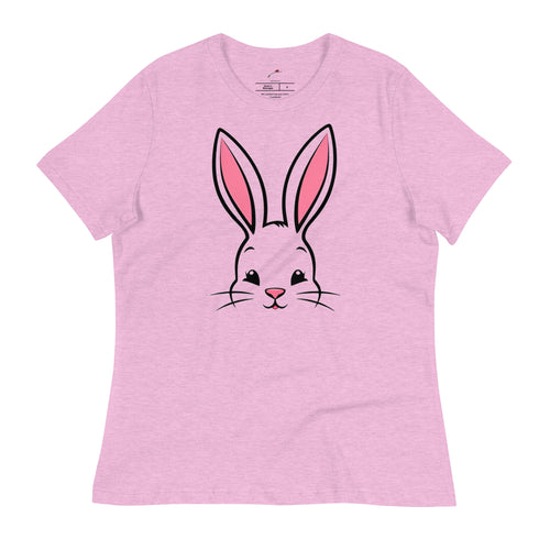 Cute bunny ears womens t-shirt in pink with an adorable bunny face design