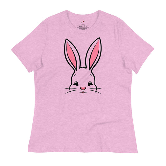 Cute bunny ears womens t-shirt in pink with an adorable bunny face design