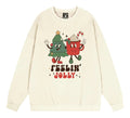 Cute Christmas sweatshirt for women featuring cheerful holiday-themed graphics with a tree and festive mug