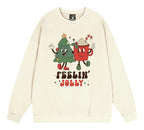 Cute Christmas sweatshirt for women featuring cheerful holiday-themed graphics with a tree and festive mug