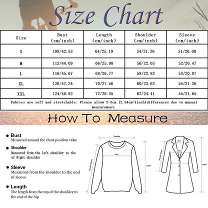 Size chart for women’s cute Christmas sweatshirt for women with measurement guidelines