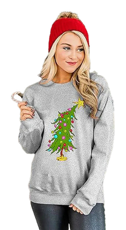 Cute Christmas sweatshirt for women with a festive tree design, perfect for holiday celebrations