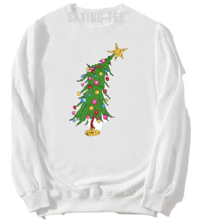 Cute Christmas sweatshirt for women featuring a decorated Christmas tree design