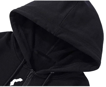 Black cute dog lover hoodie for women with a comfortable hood and zip-up design