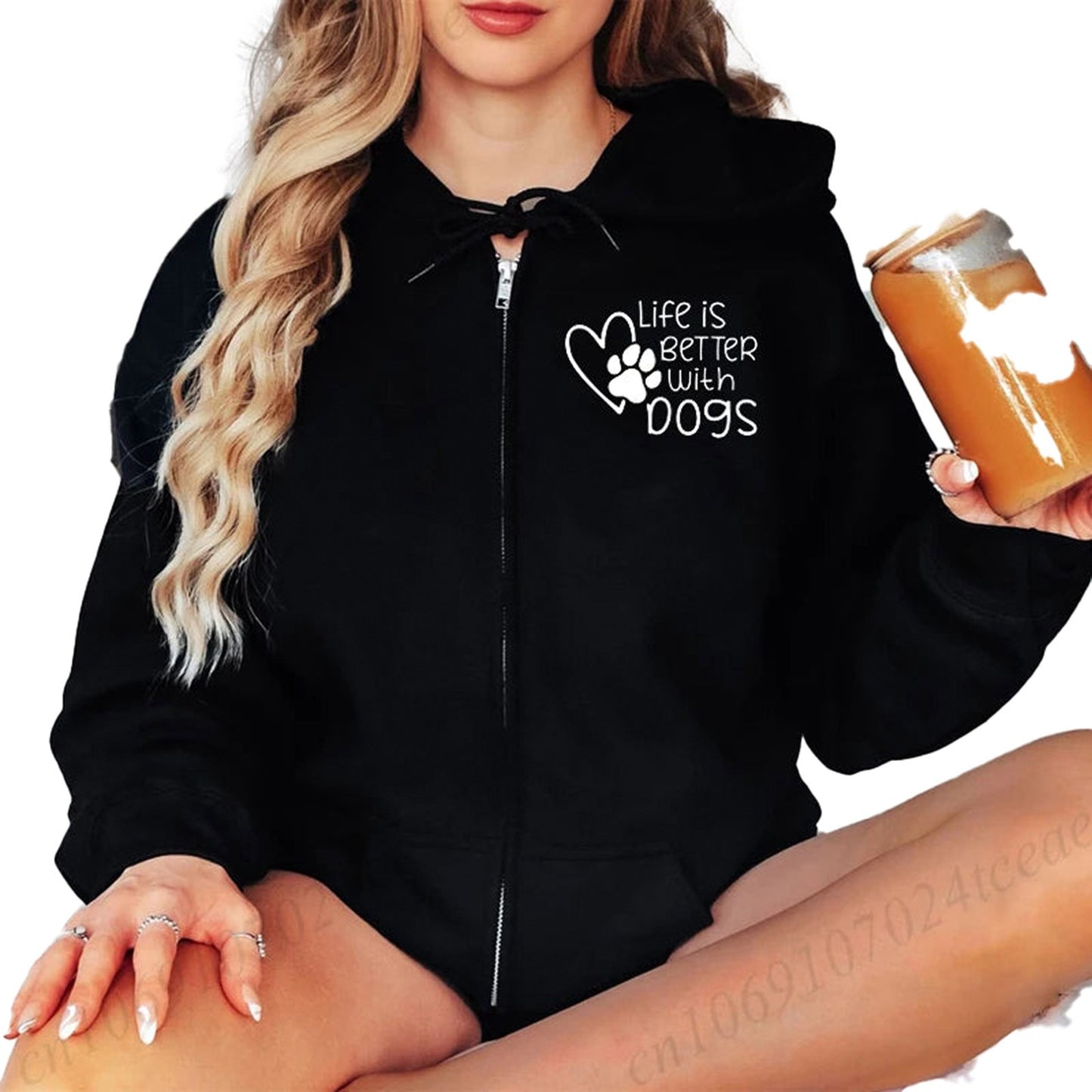 Cute dog lover hoodie for women featuring 'Life is Better with Dogs' design in black