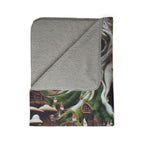 LuckeLadybug cute gnome sherpa blanket with cozy gray lining and colorful gnome village design